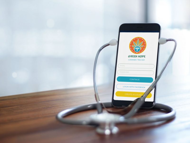 Stethoscope wear with smartphone, Doctor through the phone screen check health. Online medical consultation, online medical and medicine clinic connect and communication with patient green hope app screenshot